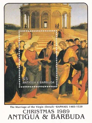 Antigua & Barbuda 1989 Christmas - Paintings by Raphael and Giotto. (SS/v1). MNH(**) Antigua & Barbuda 1989 Christmas - Paintings by Raphael and Giotto. (SS/v1). MNH(**)