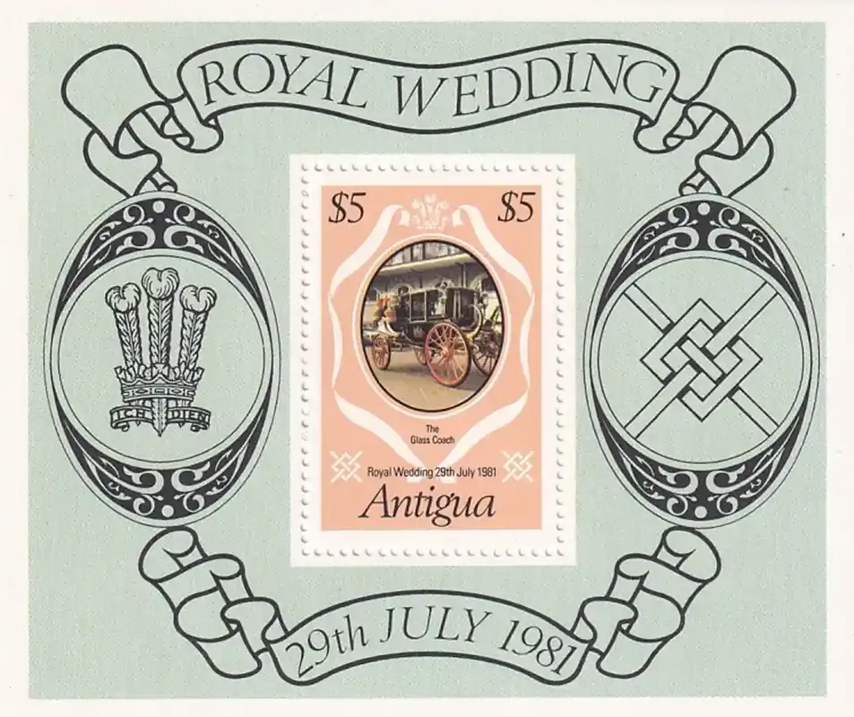 Antigua 1981 Royal Wedding - Prince Charles and Lady Diana Spencer (ss/v1). MNH(**) Antigua 1981 Royal Wedding - Prince Charles and Lady Diana Spencer (ss/v1). MNH(**)