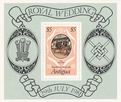 Antigua 1981 Royal Wedding - Prince Charles and Lady Diana Spencer (ss/v1). MNH(**) Antigua 1981 Royal Wedding - Prince Charles and Lady Diana Spencer (ss/v1). MNH(**)
