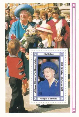 Antigua & Barbuda 1990 The 90th Anniv of the Birth of Queen Elizabeth the Queen Mother, 1900-2002. (SS/v1). MNH(**) Antigua & Barbuda 1990 The 90th Anniv of the Birth of Queen Elizabeth the Queen Mother, 1900-2002. (SS/v1). MNH(**)