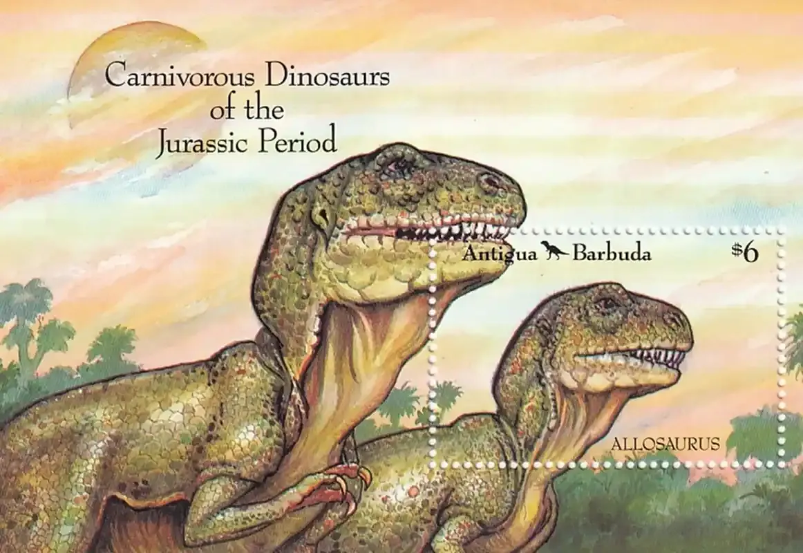 Antigua &amp; Barbuda 1992 Prehistoric Animals - Carnivorous Dinosaurs of the Jurassic Period. (SS/v1). MNH(**)