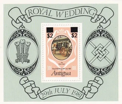 Antigua 1981 Royal Wedding (Surcharged)- Prince Charles and Lady Diana Spencer (ss/v1). MNH(**) Antigua 1981 Royal Wedding (Surcharged)- Prince Charles and Lady Diana Spencer (ss/v1). MNH(**)