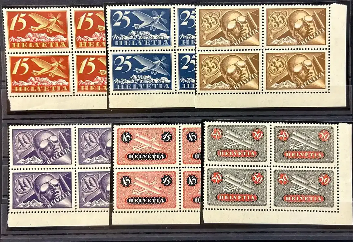 Switzerland 1923 Airmail, Corner Blocks. MNH(**)