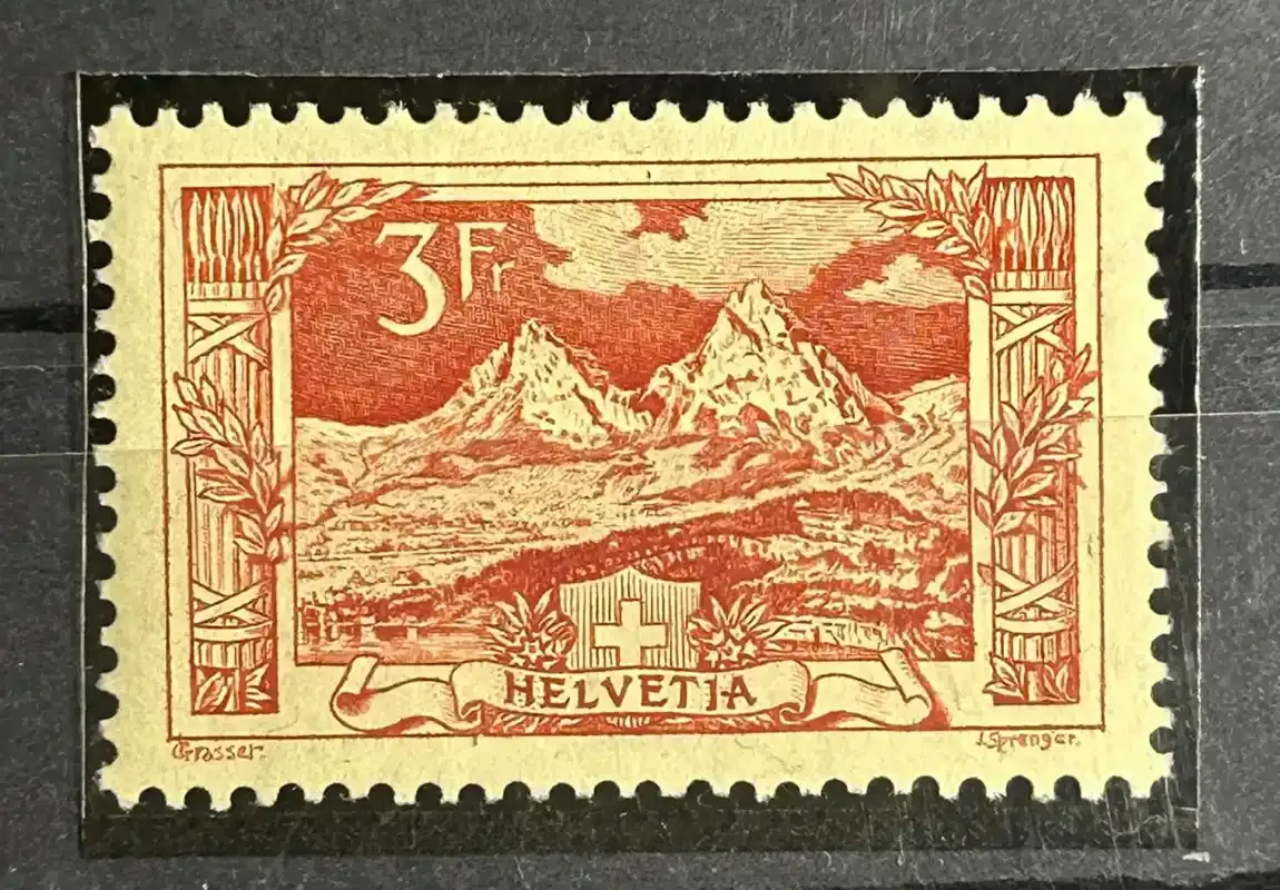 Switzerland 1918 Mountain landscapes, Mythen red 3 Fr, Michel 142. MNH(**)
