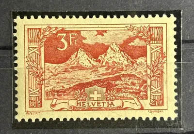 Switzerland 1918 Mountain landscapes, Mythen red 3 Fr, Michel 142. MNH(**)