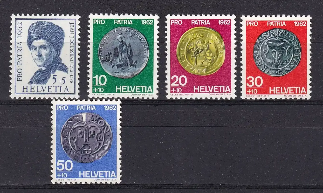 Switzerland 1962 Pro Patria - The 250th Anniv of the Birth of Jean Jacques Rousseau - Coins. MNH(**) Switzerland 1962 Pro Patria - The 250th Anniv of the Birth of Jean Jacques Rousseau - Coins. MNH(**)