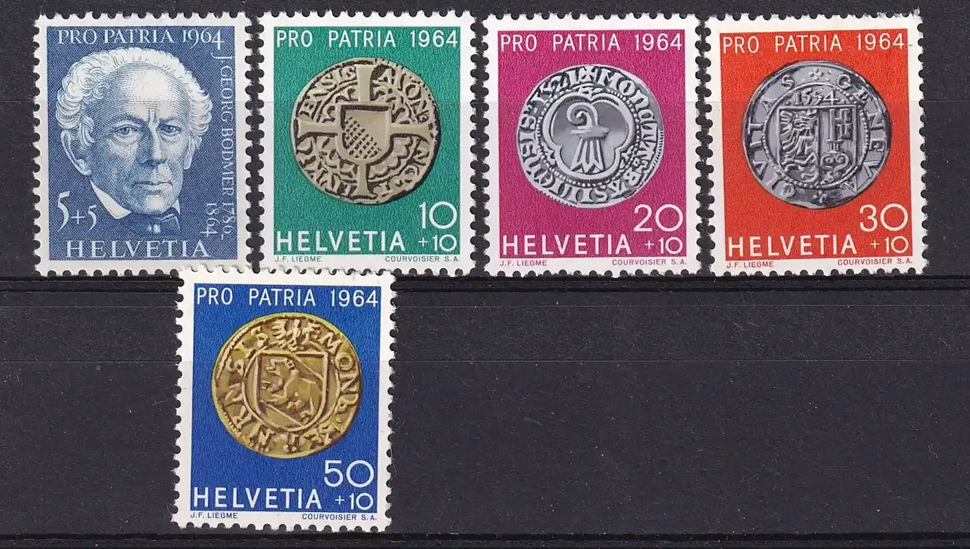 Switzerland 1964 Pro Patria - The 100th Anniversary of the Birth of Johann Georg Bodmer - Coins. MNH(**) Switzerland 1964 Pro Patria - The 100th Anniversary of the Birth of Johann Georg Bodmer - Coins. MNH(**)