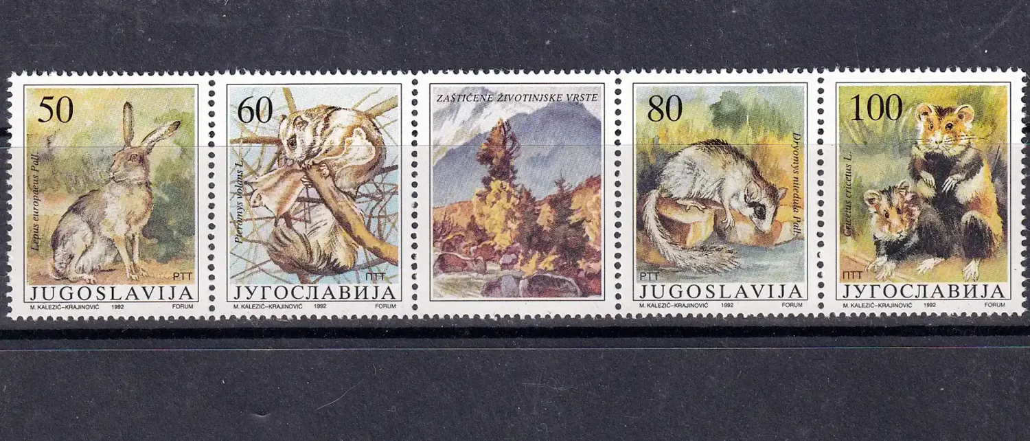 Yugoslavia 1992 Protected Animals, Hares & Rodents Strip Set + Label. MNH(**) Yugoslavia 1992 Protected Animals, Hares & Rodents Strip Set + Label. MNH(**)