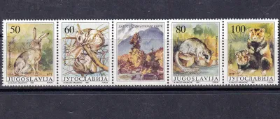 Yugoslavia 1992 Protected Animals, Hares &amp; Rodents Strip Set + Label. MNH(**)