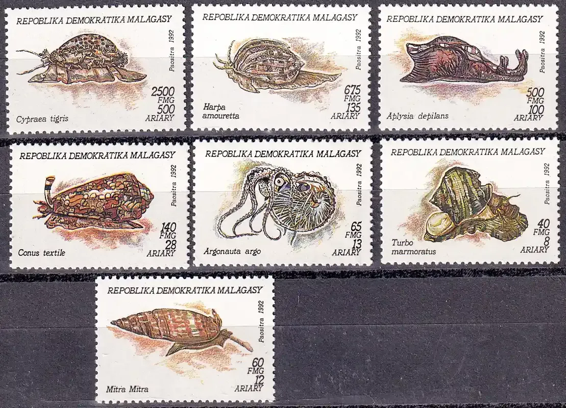 Madagascar 1992 Mollusks. (7v)-MNH(**) Madagascar 1992 Mollusks. (7v)-MNH(**)