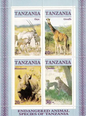 Tanzania 1986 Endangered Animals (ss/4v). MNH(**) Tanzania 1986 Endangered Animals (ss/4v). MNH(**)