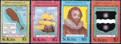 St. Kitts 1985 Christmas - The 400th Anniv of Sir Francis Drake's Visit, 1540-1596. MNH
