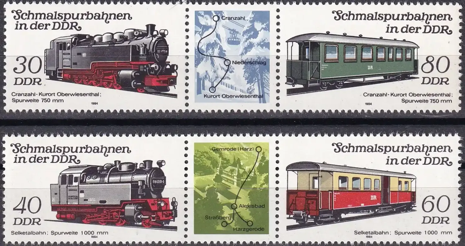Germany East (DDR) 1984 Railways - Locomotives & Passenger Trains (With Tab). MNH (**) Germany East (DDR) 1984 Railways - Locomotives & Passenger Trains (With Tab). MNH (**)