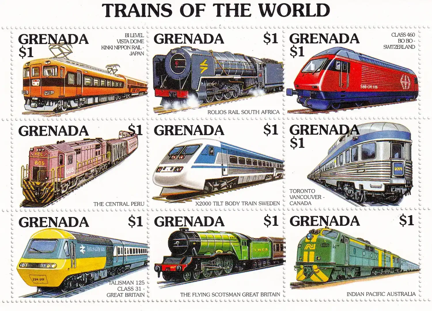 Grenada 1995 Int Stamp Exhibition "Singapore '95" - Singapore - Railways, Trains (ss/9v) - MNH(**) Grenada 1995 Int Stamp Exhibition "Singapore '95" - Singapore - Railways, Trains (ss/9v) - MNH(**)