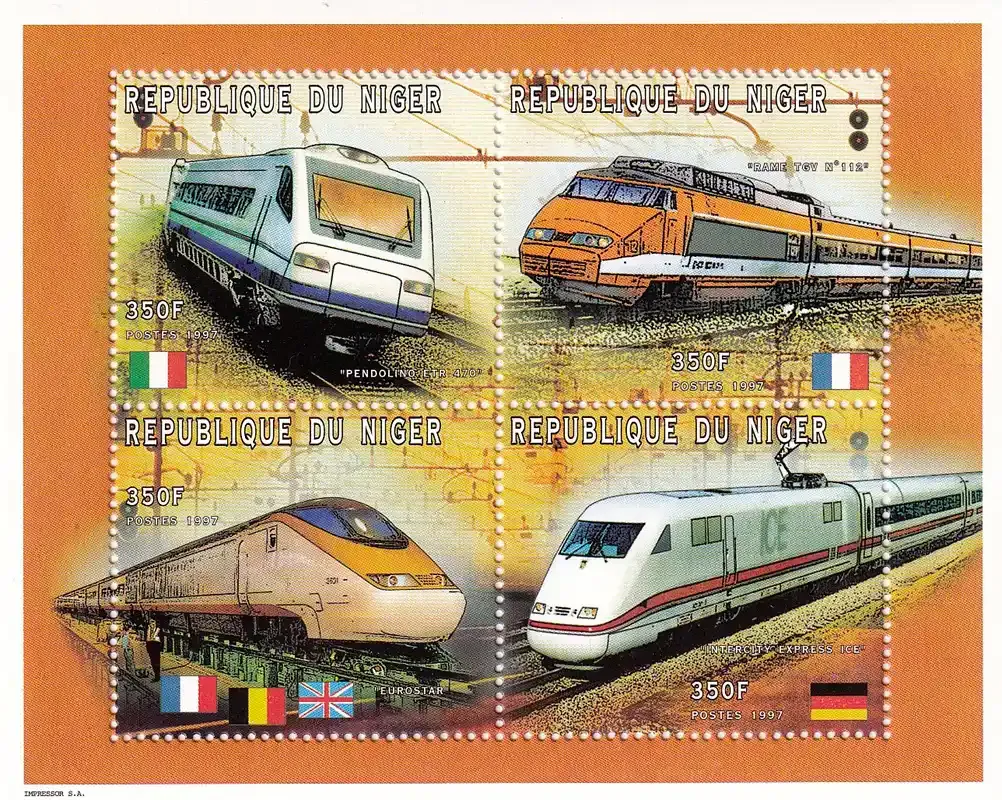 Niger 1997 Transportation, Trains. (ss/4v) MNH (**) Niger 1997 Transportation, Trains. (ss/4v) MNH (**)
