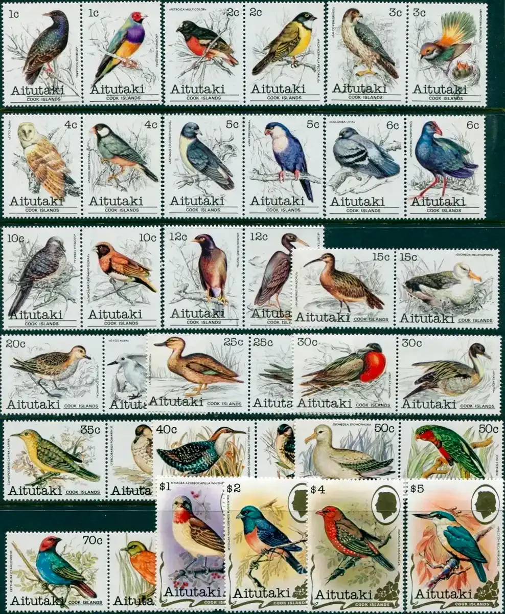 Aitutaki, Cook Islands 1981 Birds Definitive set. SG317-352-MNH(**)