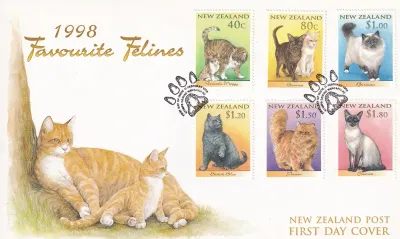 New Zealand 1998 Favourite Felines Cat Pets. FDC New Zealand 1998 Favourite Felines Cat Pets. FDC