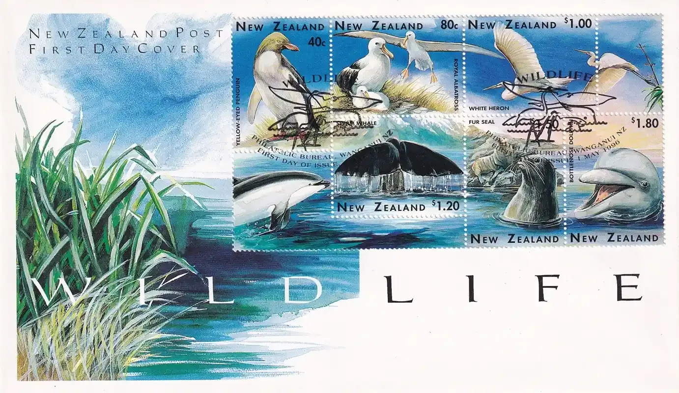 New Zealand 1996 Wildlife - Penguin, Whales, Dolphins, Birds. FDC New Zealand 1996 Wildlife - Penguin, Whales, Dolphins, Birds. FDC