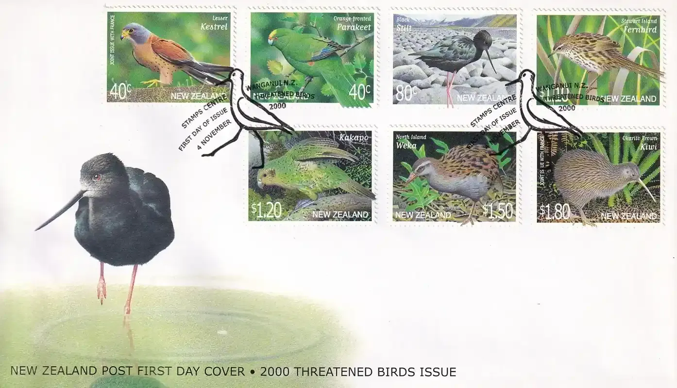 New Zealand 2000 Threatened Birds. FDC