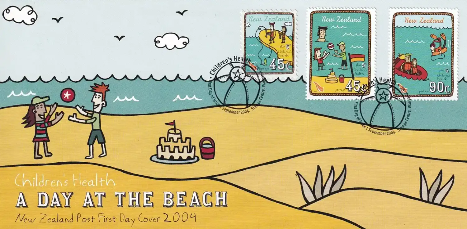 New Zealand 2004, Children's Health - A Day at the Beach. FDC New Zealand 2004, Children's Health - A Day at the Beach. FDC