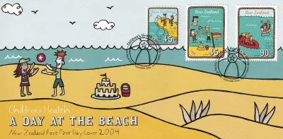 New Zealand 2004, Children's Health - A Day at the Beach. FDC New Zealand 2004, Children's Health - A Day at the Beach. FDC