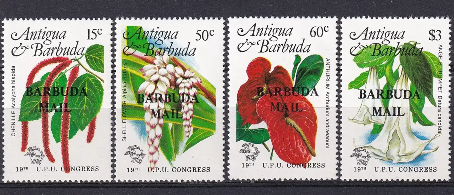 Barbuda 1984 Universal Postal Union Congress, Hamburg - Issues of 1984 of Antigua & Barbuda Overprinted "BARBUDA MAIL". MNH Barbuda 1984 Universal Postal Union Congress, Hamburg - Issues of 1984 of Antigua & Barbuda Overprinted "BARBUDA MAIL". MNH