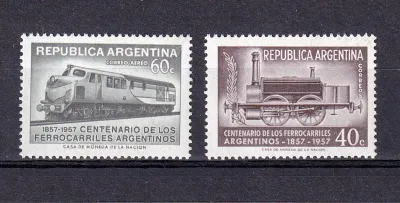 Argentina 1957 The 100th Anniv of the Argentine Railways. MNH(**) Argentina 1957 The 100th Anniv of the Argentine Railways. MNH(**)