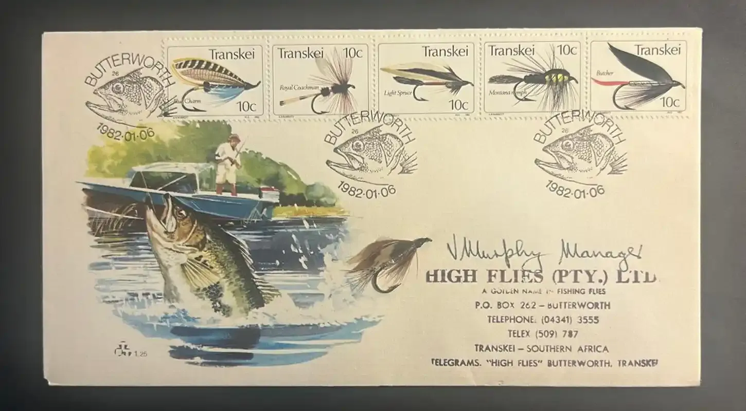 Transkei 1982 Fly Fishing FDC, Signed by the Manager of High Flies. Transkei 1982 Fly Fishing FDC, Signed by the Manager of High Flies.
