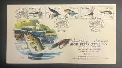 Transkei 1982 Fly Fishing FDC, Signed by the Manager of High Flies. Transkei 1982 Fly Fishing FDC, Signed by the Manager of High Flies.