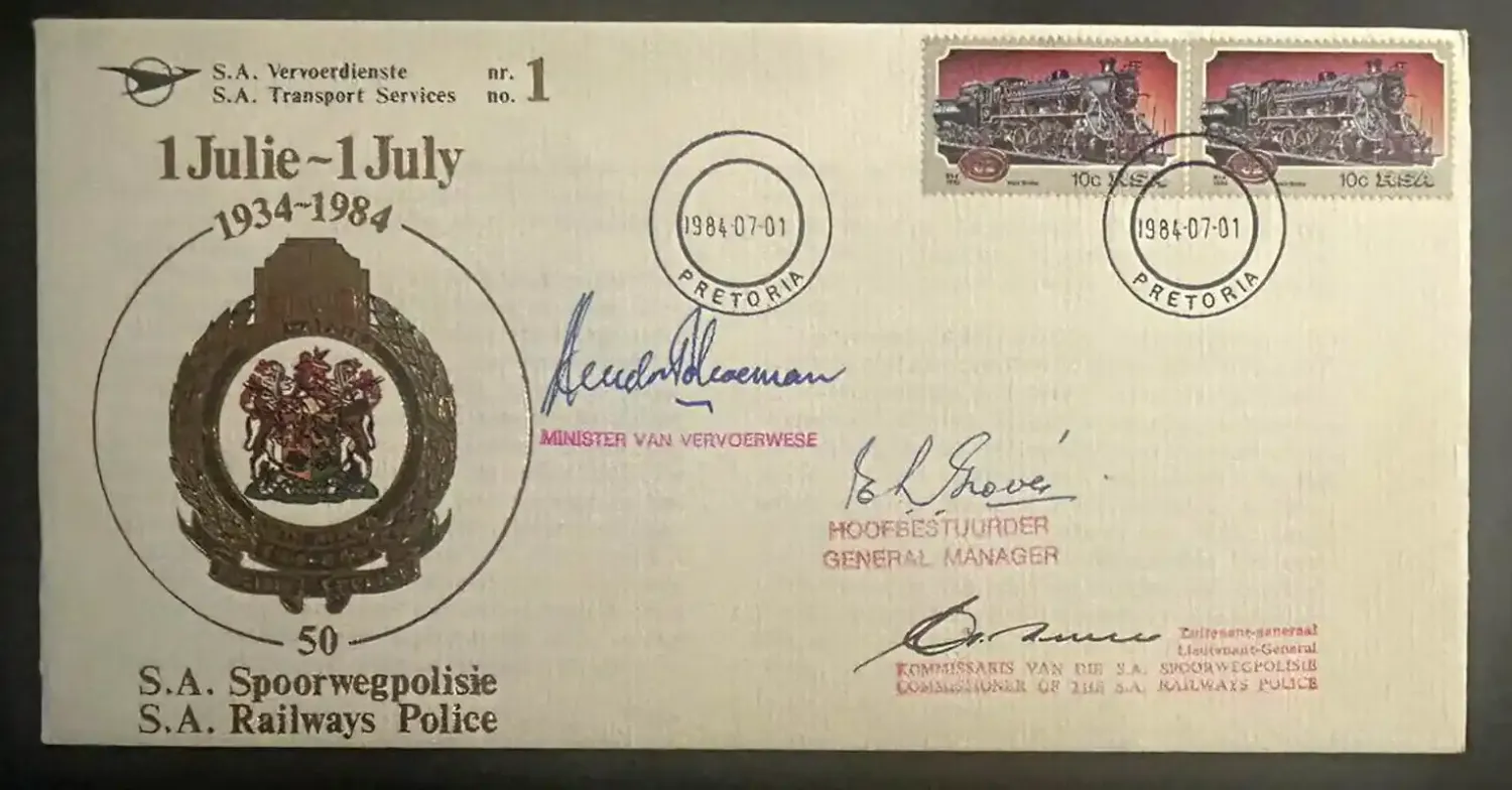 South Africa 1984, SA Railway Police signed FDC South Africa 1984, SA Railway Police signed FDC