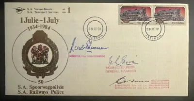 South Africa 1984, SA Railway Police signed FDC South Africa 1984, SA Railway Police signed FDC