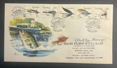 Transkei 1982 Fly Fishing FDC, Signed by the Manager of High Flies. Transkei 1982 Fly Fishing FDC, Signed by the Manager of High Flies.