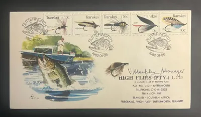 Transkei 1982 Fly Fishing FDC, Signed by the Manager of High Flies. Transkei 1982 Fly Fishing FDC, Signed by the Manager of High Flies.