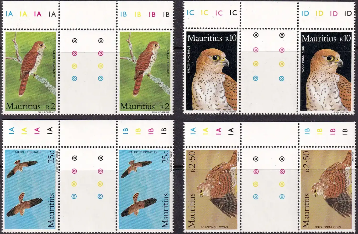 Mauritius 1984 Birds, Kestrel. Set of Gutter Pairs. MNH(**) Mauritius 1984 Birds, Kestrel. Set of Gutter Pairs. MNH(**)