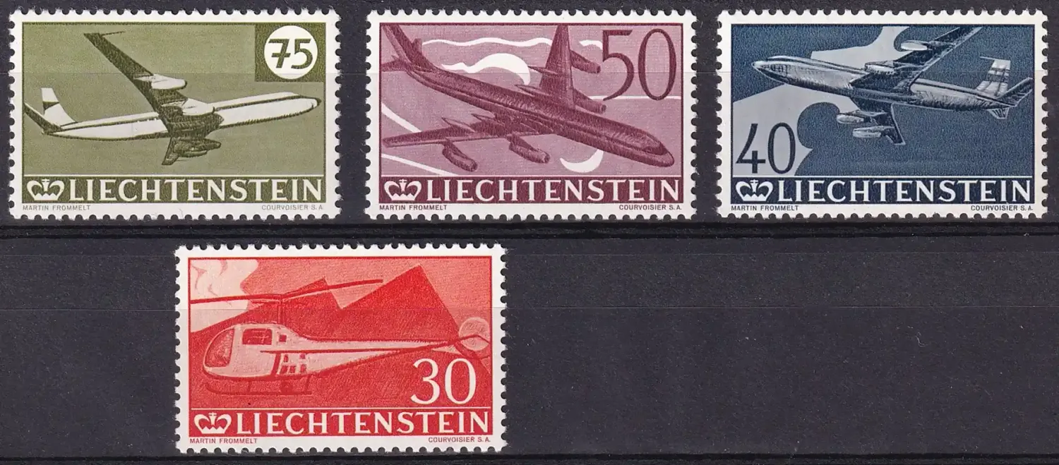 Liechtenstein 1960 Airmail - The 30th Anniversary of Airmail. (4v). MNH(**) Liechtenstein 1960 Airmail - The 30th Anniversary of Airmail. (4v). MNH(**)
