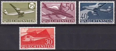 Liechtenstein 1960 Airmail - The 30th Anniversary of Airmail. (4v). MNH(**) Liechtenstein 1960 Airmail - The 30th Anniversary of Airmail. (4v). MNH(**)