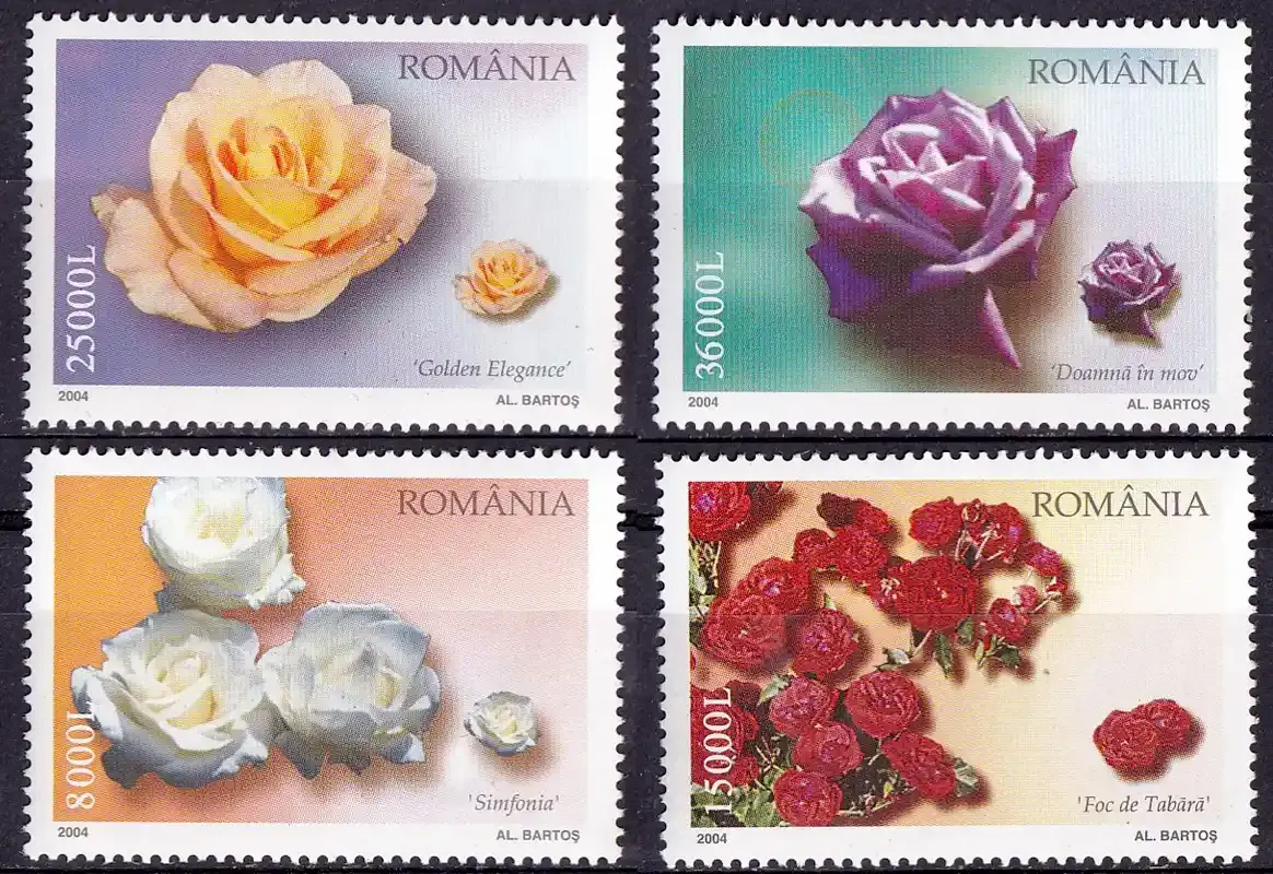 Romania 2004 Roses, Flowers. (4v) MNH(**) Romania 2004 Roses, Flowers. (4v) MNH(**)