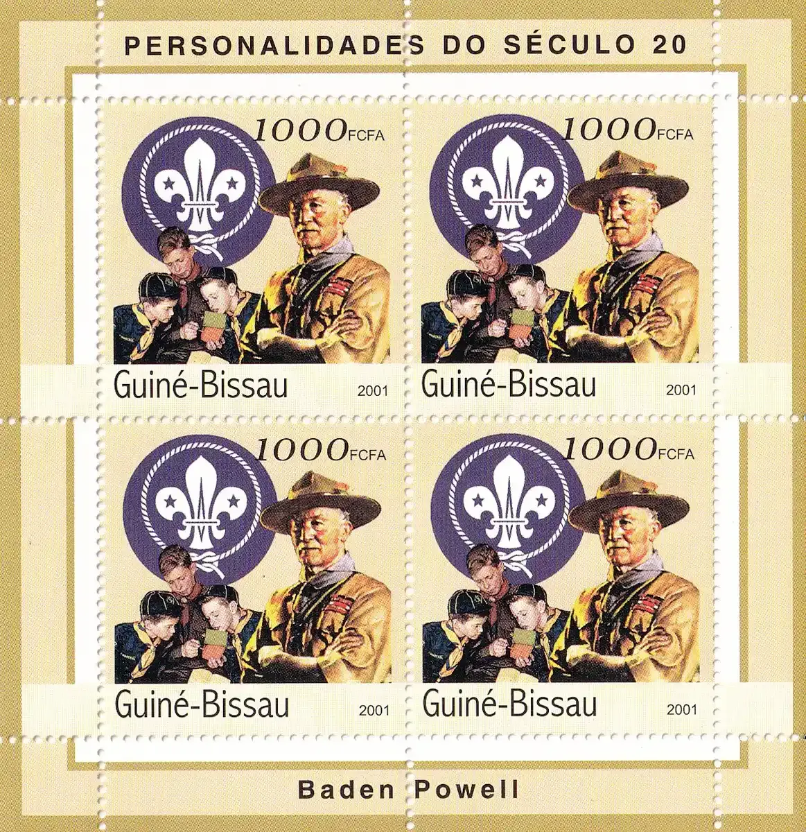 Guinea-Bissau 2001 Personalities of the 20th Century - Baden Powell, Scouts. (ss/v4)-MNH (**) Guinea-Bissau 2001 Personalities of the 20th Century - Baden Powell, Scouts. (ss/v4)-MNH (**)