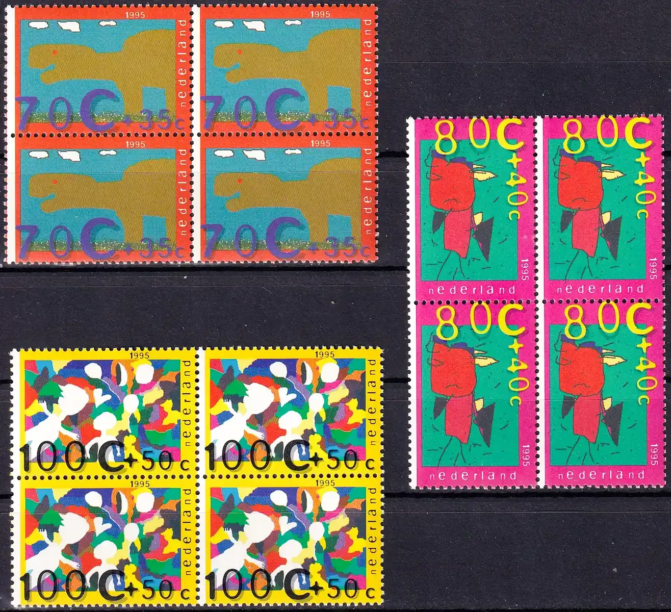Netherlands 1995 Kinder Children Paintings Fantasy Blocks. Mi.1558/60 Bl/4. MNH(**) Netherlands 1995 Kinder Children Paintings Fantasy Blocks. Mi.1558/60 Bl/4. MNH(**)