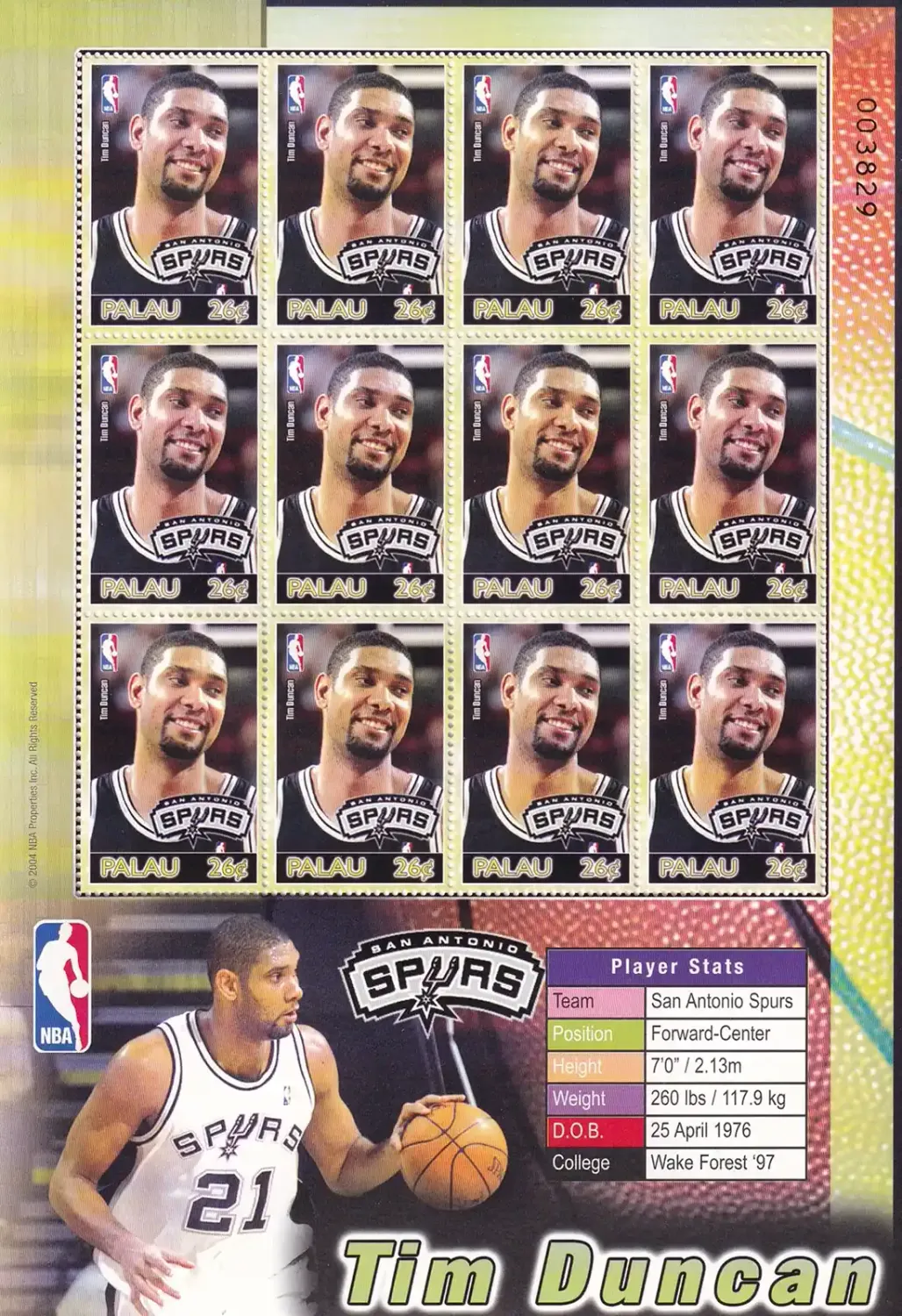Palau 2004 National Basketball Association Players (ss/12v). MNH Palau 2004 National Basketball Association Players (ss/12v). MNH