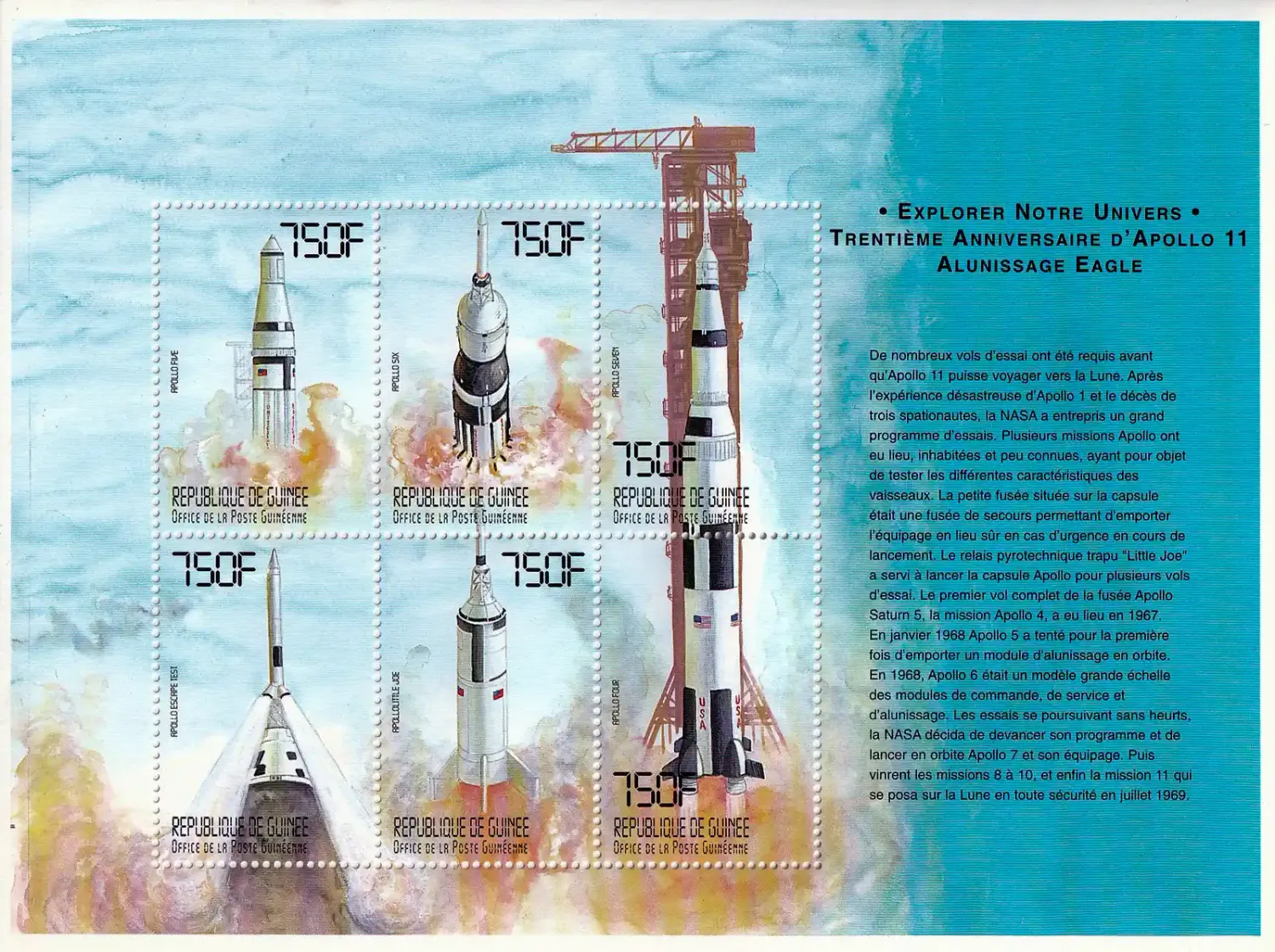 Guinea 1999 - History of Space Exploration and the 32nd Anniversary of the Apollo 11 Mission. (ss/v4). MNH (**) Guinea 1999 - History of Space Exploration and the 32nd Anniversary of the Apollo 11 Mission. (ss/v4). MNH (**)