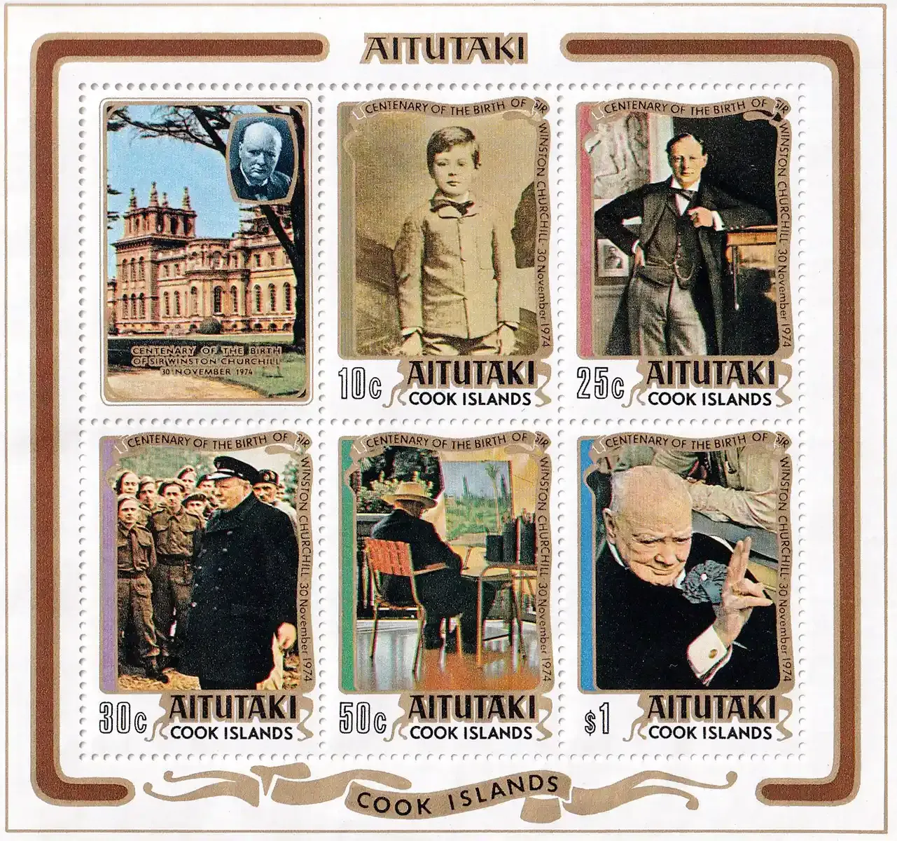 Aitutaki, Cook Islands 1974 Winston Churchill Centenary (ss/v6) -MNH(**) Aitutaki, Cook Islands 1974 Winston Churchill Centenary (ss/v6) -MNH(**)