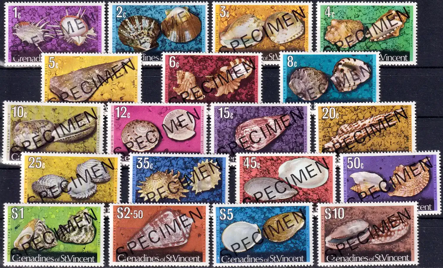 Grenadines Of St. Vincent 1974 Shells and Molluscs (18v) opt'd Specimen. MNH(**) Grenadines Of St. Vincent 1974 Shells and Molluscs (18v) opt'd Specimen. MNH(**)