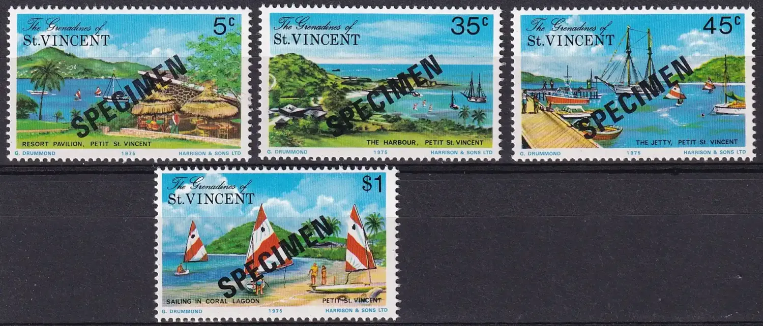 Grenadines Of St. Vincent 1975, Tourism, Petit St. Vincent set of 4 opt'd Specimen. MNH(**) Grenadines Of St. Vincent 1975, Tourism, Petit St. Vincent set of 4 opt'd Specimen. MNH(**)