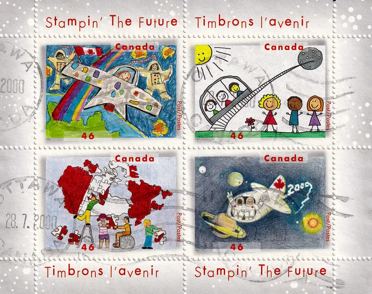 Canada 2000 "Stampin' the Future" - Children's Stamp Design Competition (ss/4v). CTO, NH(**) Canada 2000 "Stampin' the Future" - Children's Stamp Design Competition (ss/4v). CTO, NH(**)