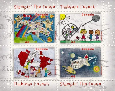 Canada 2000 "Stampin' the Future" - Children's Stamp Design Competition (ss/4v). CTO, NH(**) Canada 2000 "Stampin' the Future" - Children's Stamp Design Competition (ss/4v). CTO, NH(**)