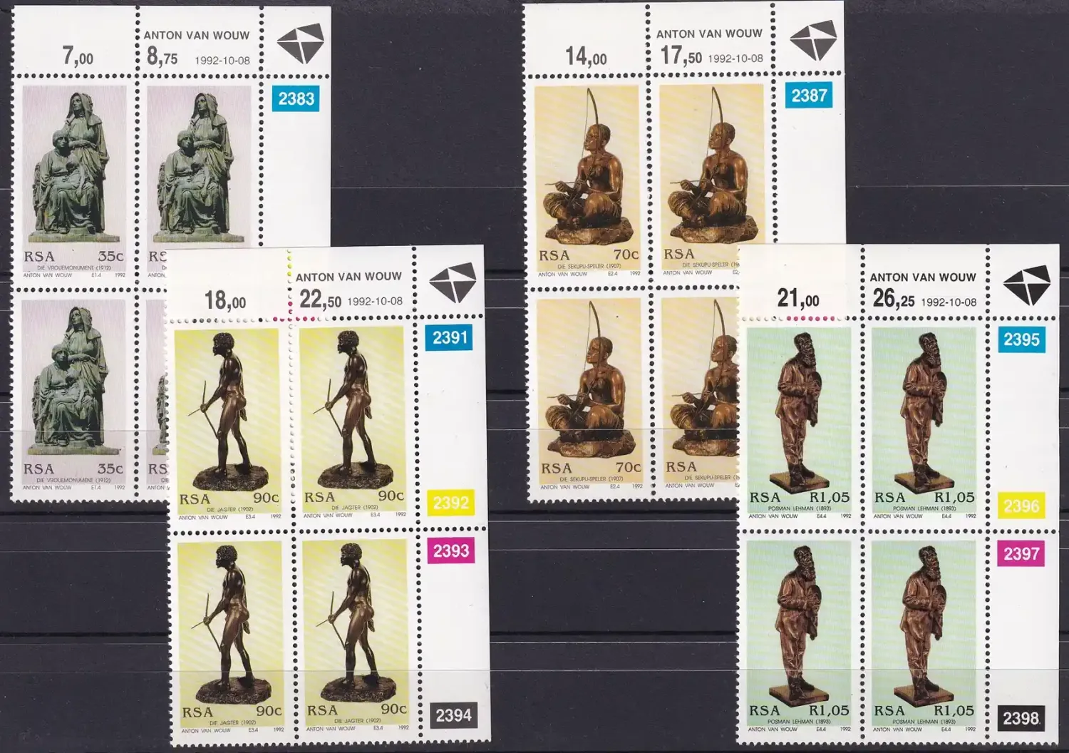 South Africa 1992 Anniv of the Birth of Anton van Wouw (Sculptor) C/Blocks-MNH(**) South Africa 1992 Anniv of the Birth of Anton van Wouw (Sculptor) C/Blocks-MNH(**)