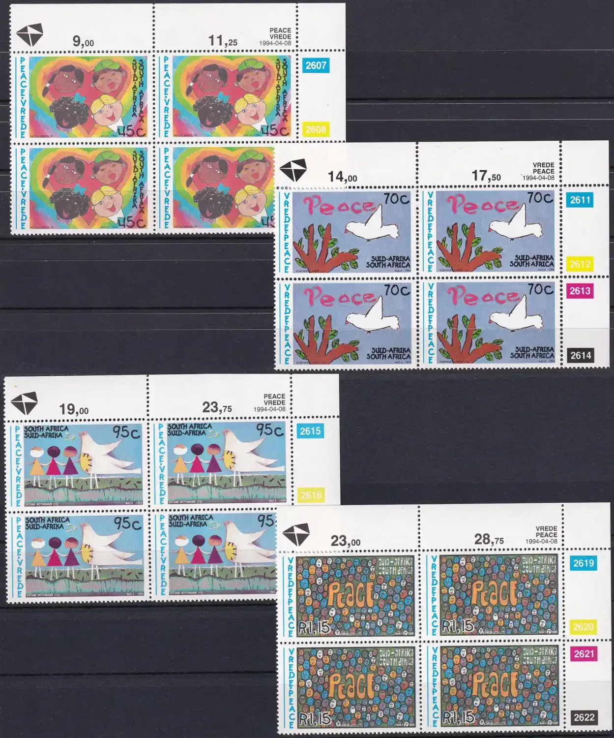 South Africa 1994 Peace Campaign - Children's Paintings (C/Blocks)-MNH(**) South Africa 1994 Peace Campaign - Children's Paintings (C/Blocks)-MNH(**)