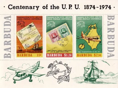 Barbuda 1974 The 100th Anniv of the Universal Postal Union UPU (SS/3v). MNH(**) Barbuda 1974 The 100th Anniv of the Universal Postal Union UPU (SS/3v). MNH(**)