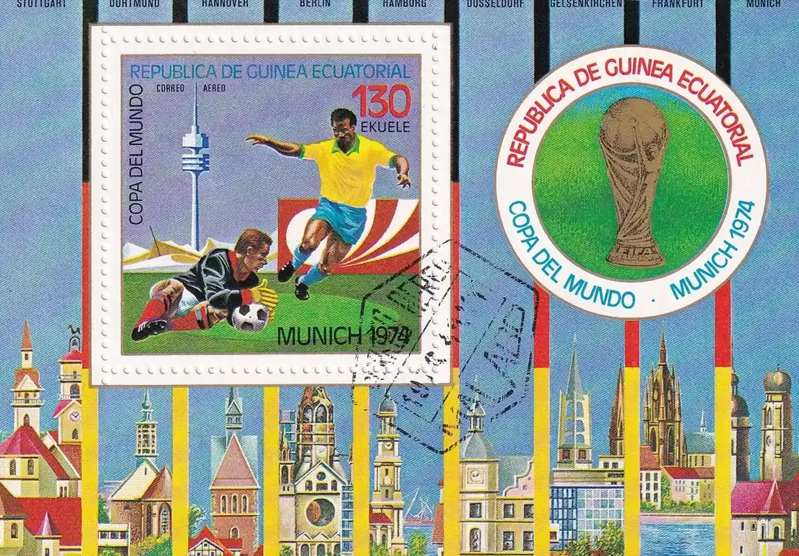 Equatorial Guinea 1974 Airmail - Football World Cup - West Germany. (SS/1v). CTO, NH(**) Equatorial Guinea 1974 Airmail - Football World Cup - West Germany. (SS/1v). CTO, NH(**)